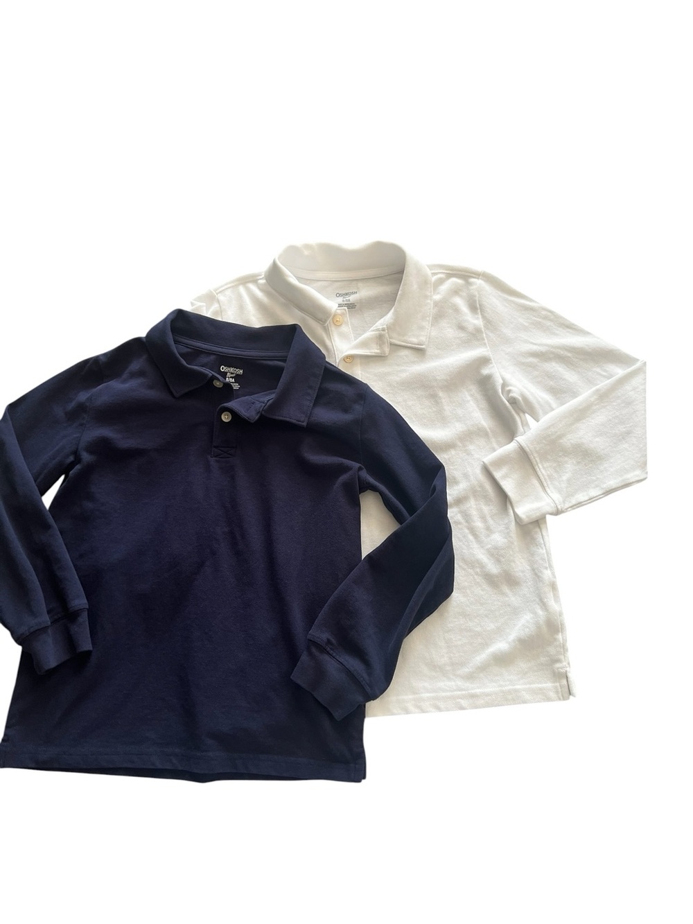 OshKosh B’gosh Boys Long Sleeve Polo Shirt Bundle Size 8 Navy & White. Uniform.